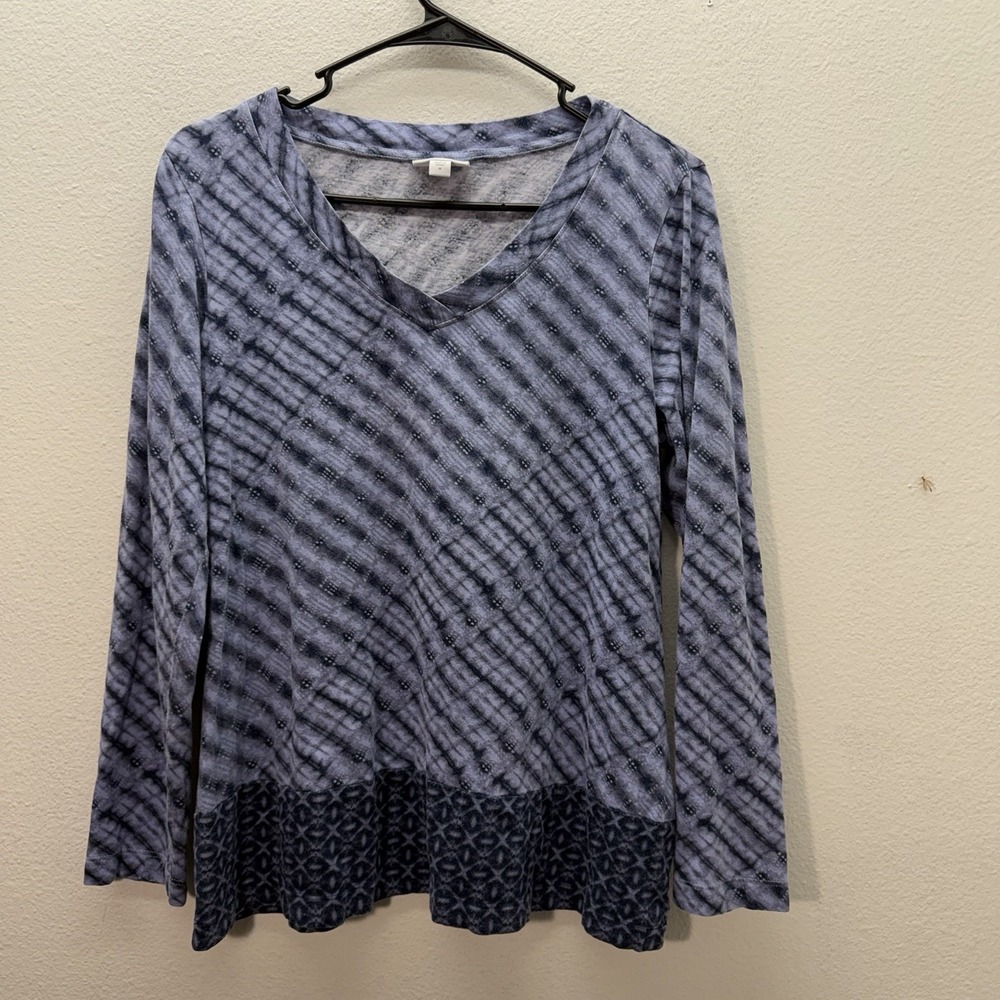 Pure Jill J Jill Women Top Tie Dye Blue V Neck Boho Tunic Cotton Blend Sz M - Picture 1 of 5